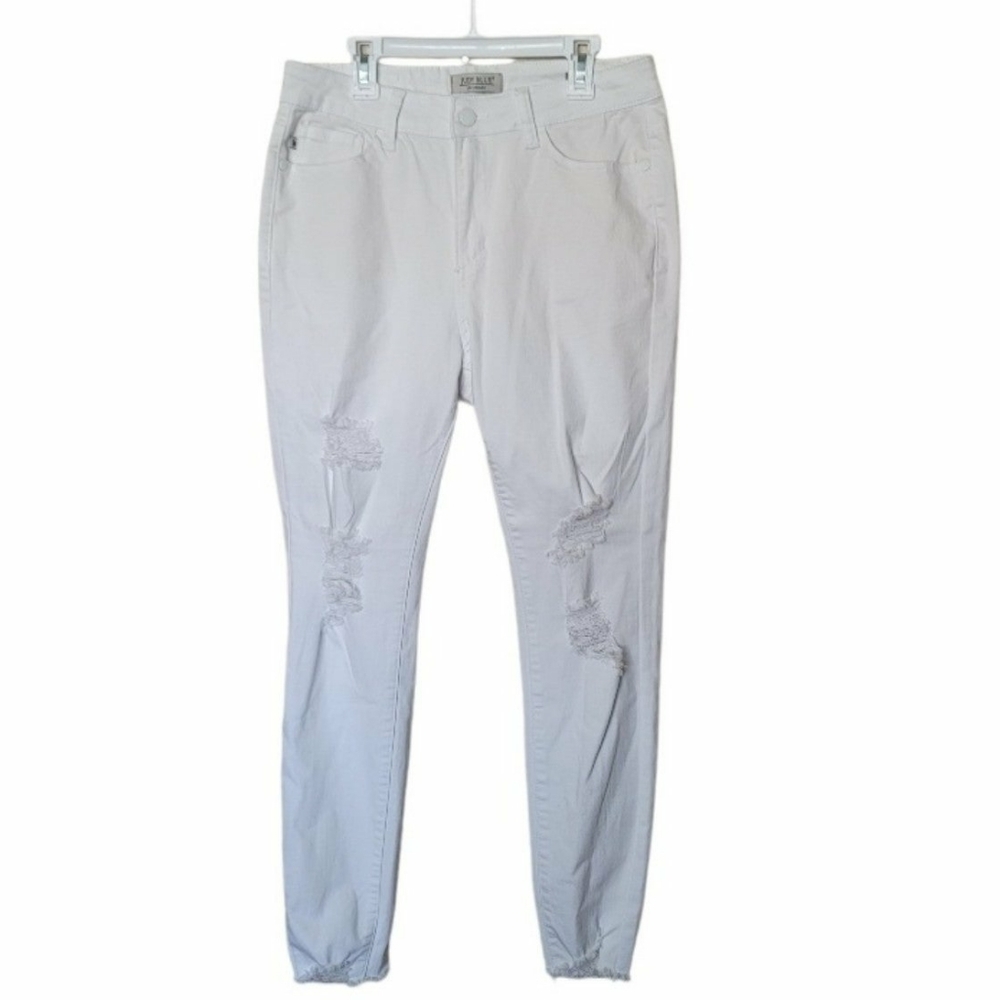 Judy Blue Jeans Womens 9/29 White Skinny Distressed Destroyed Stretch Denim Pant